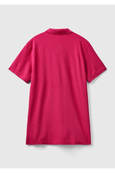 United Colors of Benetton Ανδρικό κοντομάνικο μπλουζάκι πόλο σε σκούρο φούξια κανονική εφαρμογή