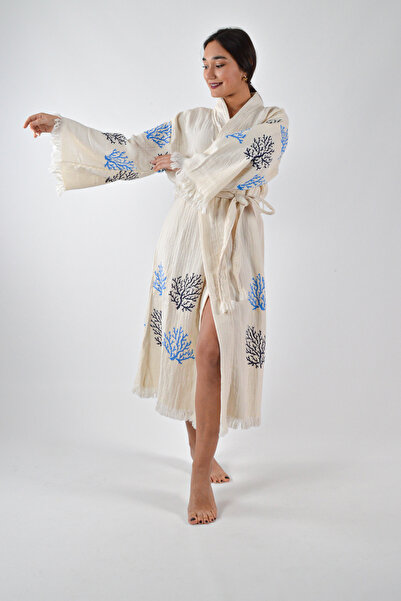 REİNA TEKS 1 частина унісекс мусліновий кафтан-кімоно з мусліну - бавовняний халат з принтом і поясом пештемал