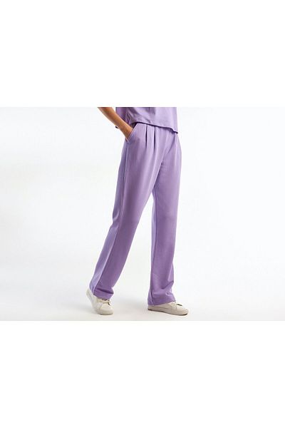 United Colors of Benetton Lilac Women's Cotton Trousers - Comfortable Fit with Elastic Waist
