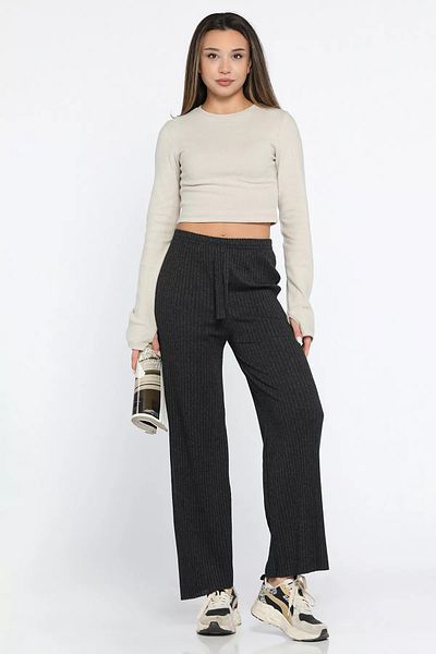 GÜLSELİ Smoked Ribbed Wide Leg Trousers
