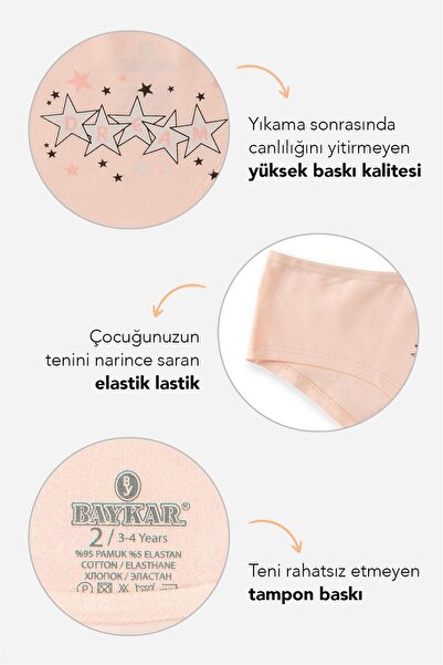 BAYKAR Kız Çocuk Garson Külot 3'lü Paket Renkli