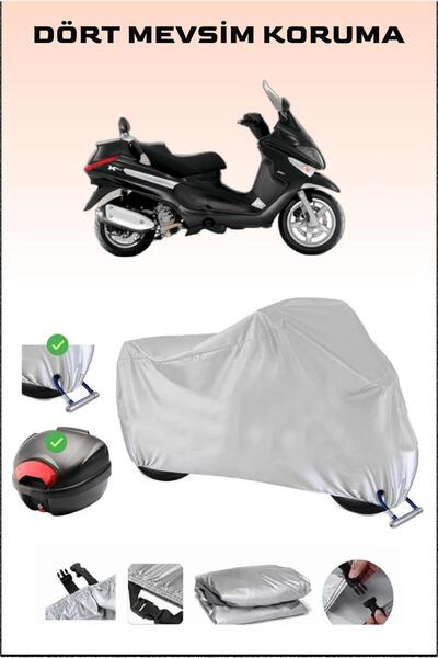 Breen Piaggio X Evo 250 - مشمع دراجة نارية رمادي، حقيبة خلفية وقفل متوافق، آمن