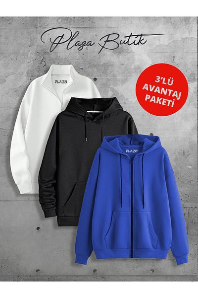 Plaza Butik Hanorac unisex cu jumătate de fermoar cu 3 fire/Jachetă de sezon - Pachet Advantage
