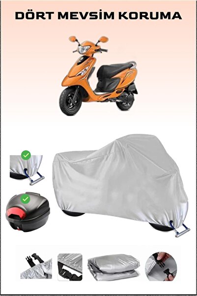 Breen TVS Scooty Zest 110 - مشمع دراجة نارية رمادي، حقيبة خلفية وقفل متوافق، آمن