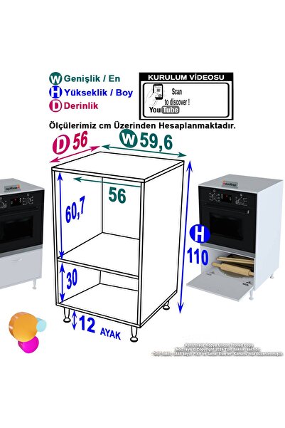 Modilayn UTKU Ankastre Fırın 1 Alt Kapaklı Dolap