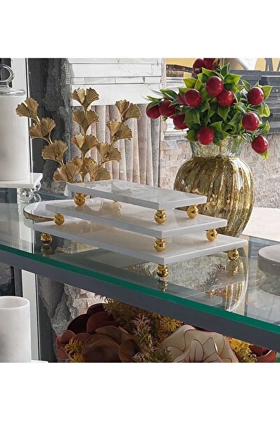 Sümeyra Marble Art Marble Colored Triple Presentation Plate