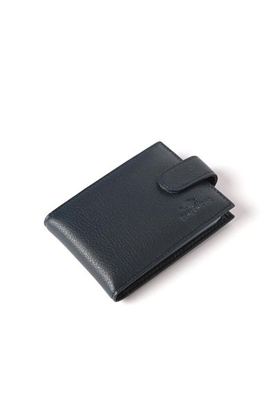 Cangurione Γνήσια δερμάτινη θήκη για κάρτες με μπλε Navy Blue Snap Closure, σταθερή και αφαιρούμενη διαφανή θήκη