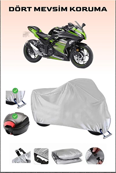 Breen كاواساكي نينجا 300 - مشمع دراجة نارية رمادي، حقيبة خلفية وقفل متوافق، آمن