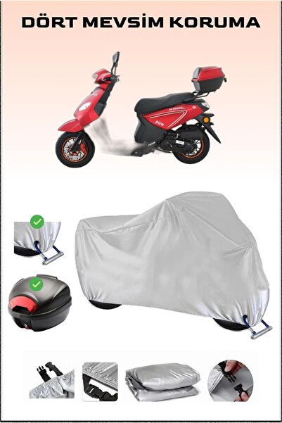 Breen King Motor KR-44 Pion 50 - مشمع دراجة نارية رمادي، حقيبة خلفية وقفل متو...