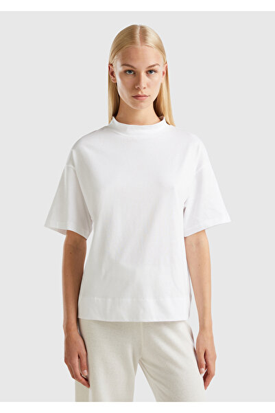 United Colors of Benetton Tricou oversize cu guler semi-înalt pentru femei, 1...