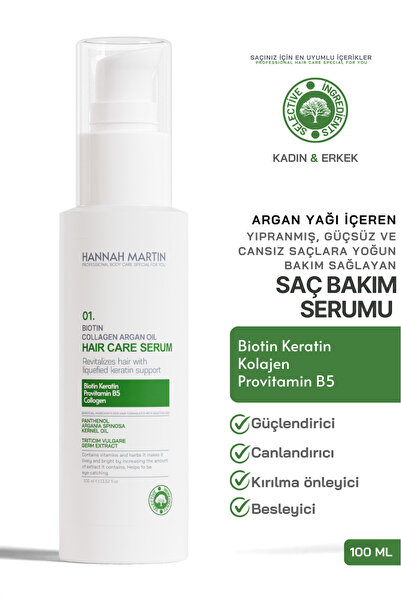 Hannah Martin Biotin Keratin Ve Argan Yağı İçerikli Saç Dökülmesi ve Yıpranmı...