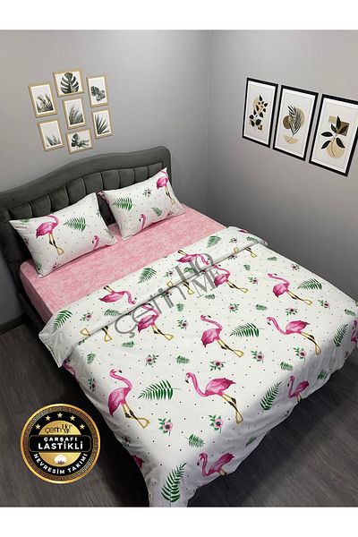 Çetinhome Комплект завивки с двоен еластичен цвят Flamingo - чаршаф Çetinhome