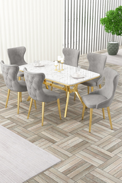 Canisa Esla Serisi 90x160 Lak Panel Beyaz Mermer Desen Gold Kaplama Ayaklı Ma...