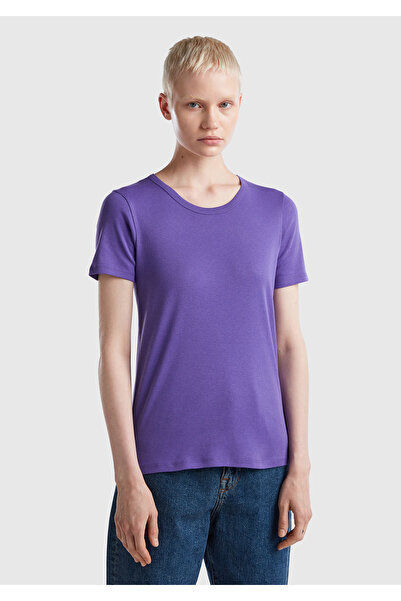 United Colors of Benetton Tricou de bază mov pentru femei, cu mânecă scurtă, ...