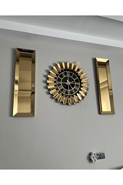 QUAL 3’lü Gold Aynalı Piyano Saat Set