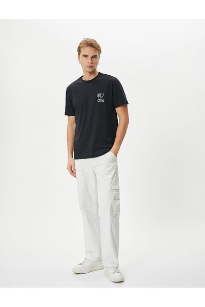 Koton Crew Neck Slogan Printed Cotton T-Shirt