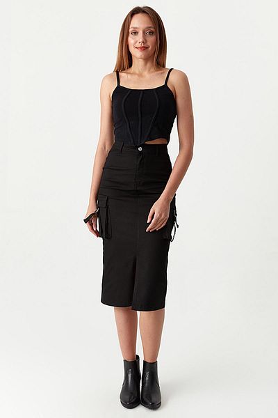 Select Moda Fusta midi cu buzunar cargo pentru femei