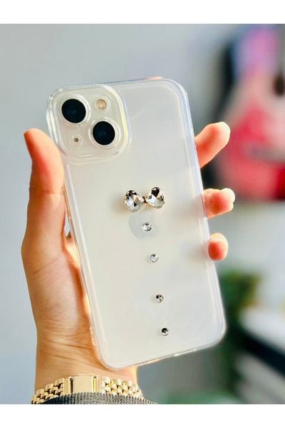 Go Aksesuar جراب سيليكون مرن بتصميم حجر الراين متوافق مع ألعاب iPhone 13 و14 ثلاثية الأبعاد