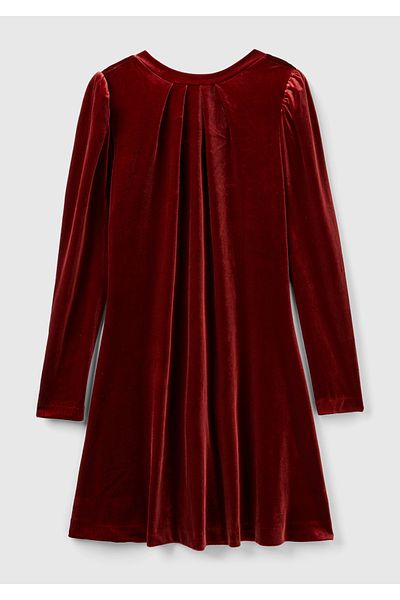 United Colors of Benetton Burgundy Flared Velvet Dress - Long Sleeve and Backless Detail