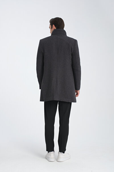 Frappoli Ανδρικό παλτό με μοτίβο κανονική εφαρμογή με πολύ χοντρό φερμουάρ και λεπτή γούνα μέσα