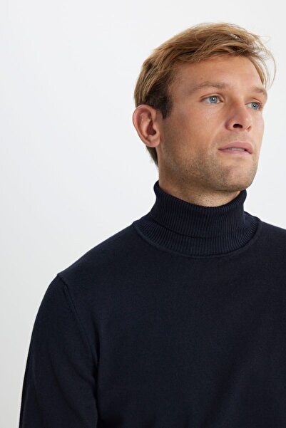 ALTINYILDIZ CLASSICS Pamuklu Standart Fit Normal Kesim Tam Balıkçı Yaka Basic Triko Lacivert Kazak