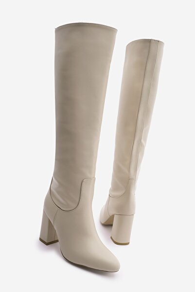 Marjin Екрю жіночий жакет-монсет на товстому каблуці і без блискавки