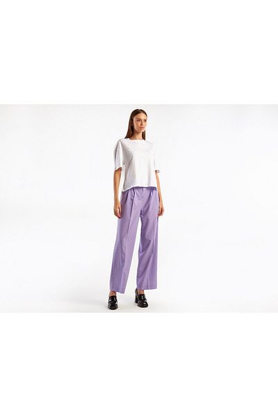 United Colors of Benetton Lilac Polyviscosis - Wide Leg Women's Trousers