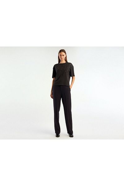 United Colors of Benetton Black Polyviscous Women's Trousers - Soft Texture, Regular Fit