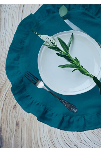 Belomia Home Collection İkili İndigo Mavi Fırfırlı Amerikan Servis | 2' li Ka...