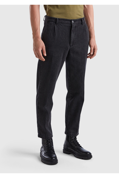 United Colors of Benetton Men's Black Chino Regular Fit Denim Trousers