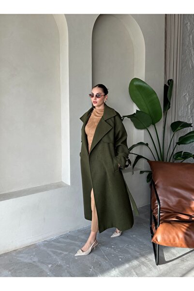 Laluvia Khaki Vorkuta Belted Coat-54496