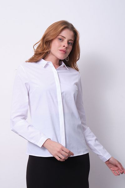 PERA MODA Pachet de 2 cămăși clasice pentru femei, cu tăietură de bază, cu nasturi ascunși
