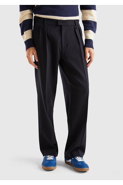 United Colors of Benetton Black Viscose - Wide Leg Men's Trousers