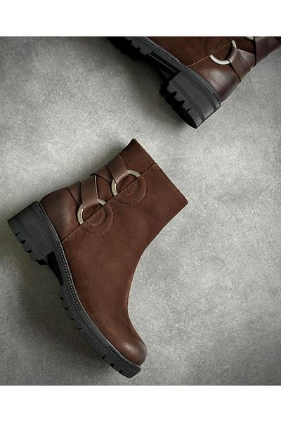 Zuum Sarle 100% γνήσιο δέρμα γυναικείες μπότες - καφέ Nubuck