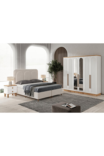 GuneyStore Ücretsiz Montaj - Rosa 6 Kapaklı Komple Mdf Yatak Odası Takımı