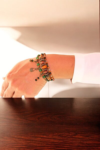 DEHNA Metal Sallantı Boncuklu Ahşap ve Metal Kombinasyonlu Bileklik, Ayarlanabilir Klips Kapama