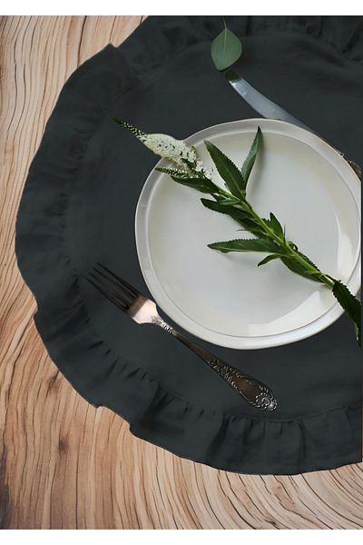 Belomia Home Collection 2-Piece Velvet Textured Double Anthracite Frilly American Service |   Stain-Proof Plate Set