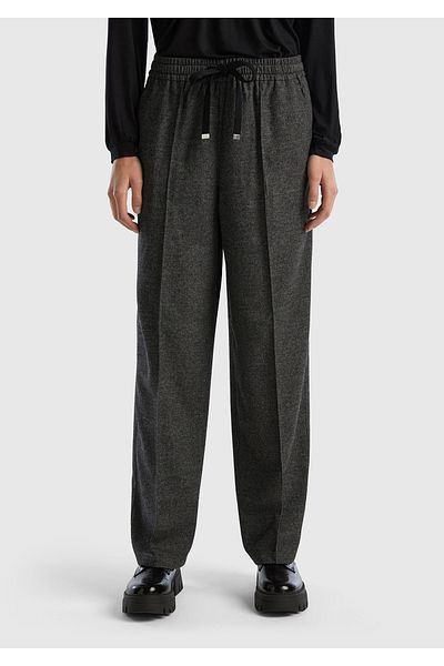 United Colors of Benetton Black Viscose Women's Trousers - Drawstring Waist Design
