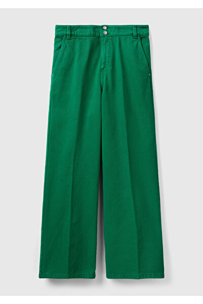 United Colors of Benetton Kadın Yeşil Beli Lastikli Geniş Paça Denim Pantolon