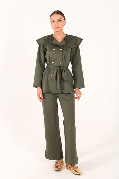 Melike Tatar Khaki Buttoned Scuba Suit 62-5075