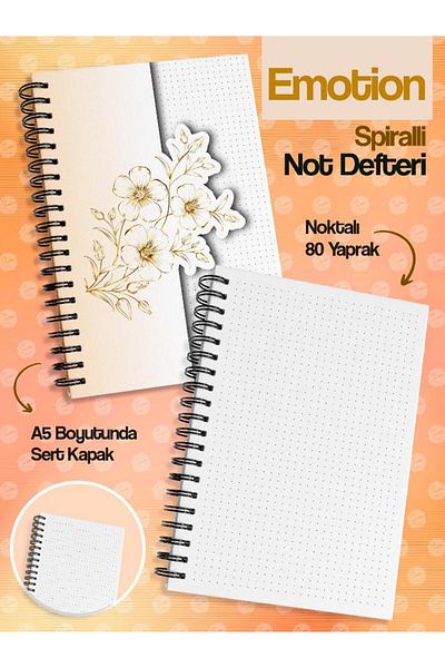 t tuğset etiket A5 - 15X21 cm Copertă rigidă spirală punctată Agendă nedatată Bloc de note Emotion-T1136
