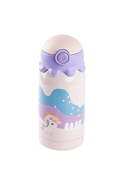 Tantitoni PEMBE PASLANMAZ ÇELİK UNICORN DESENLİ ÇANTALI ÇOCUK TERMOSU 350ML