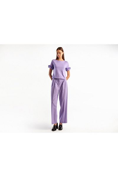 United Colors of Benetton Lilac Polyviscosis - Wide Leg Women's Trousers