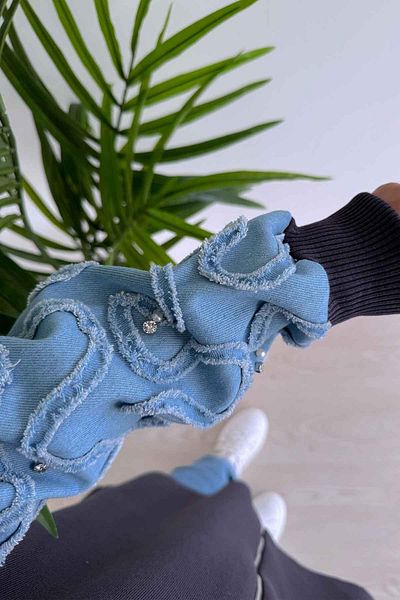 Ka Hijab Smoked Knitwear Hijab Cardigan - Jeans Detailed Sleeves