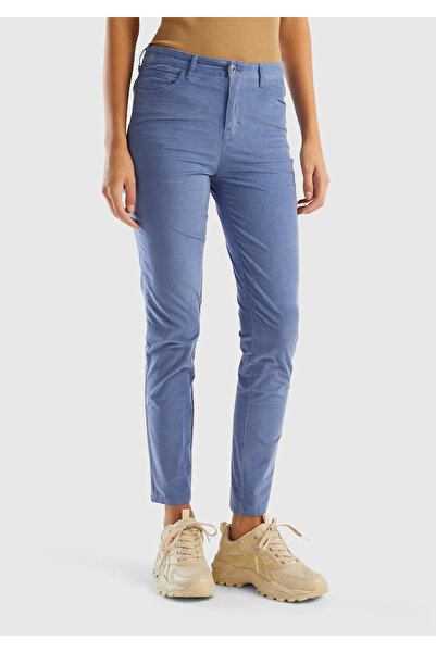 United Colors of Benetton Μπλε βελούδινο γυναικείο παντελόνι σε στενή γραμμή ...