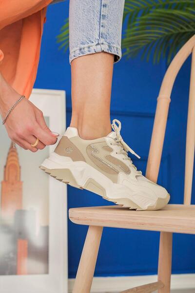 Stil Durağı Largo Model 5 Cm Tabanlı Yeni Sezon Sneakars Spor Ayakkabı Bey.bej