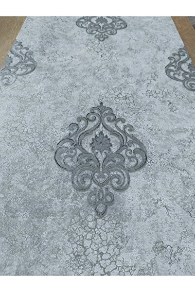 KMS HOME Gri Damask Desenli Hafif Kabartmalı Silinebilir Duvar Kağıdı (En: 53 cm Boy: 10 metre)