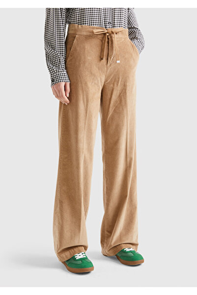 United Colors of Benetton Brown Cotton Trousers - Women's, Drawstring Waist D...