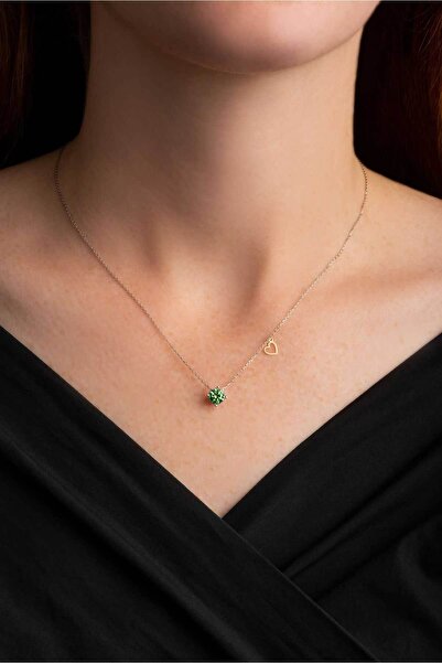 So CHIC... Created Tourmaline Taşlı Clarit Serisi 8 Ayar Beyaz Altın Kolye