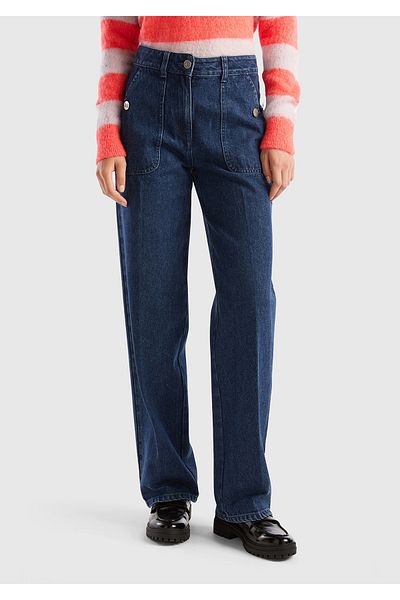 United Colors of Benetton Denim Women's Trousers - Large Pocket, Straight Fit